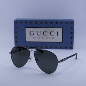 Gucci GG1288SA 001 Aviator Sunglasses – Gunmetal Black\Grey